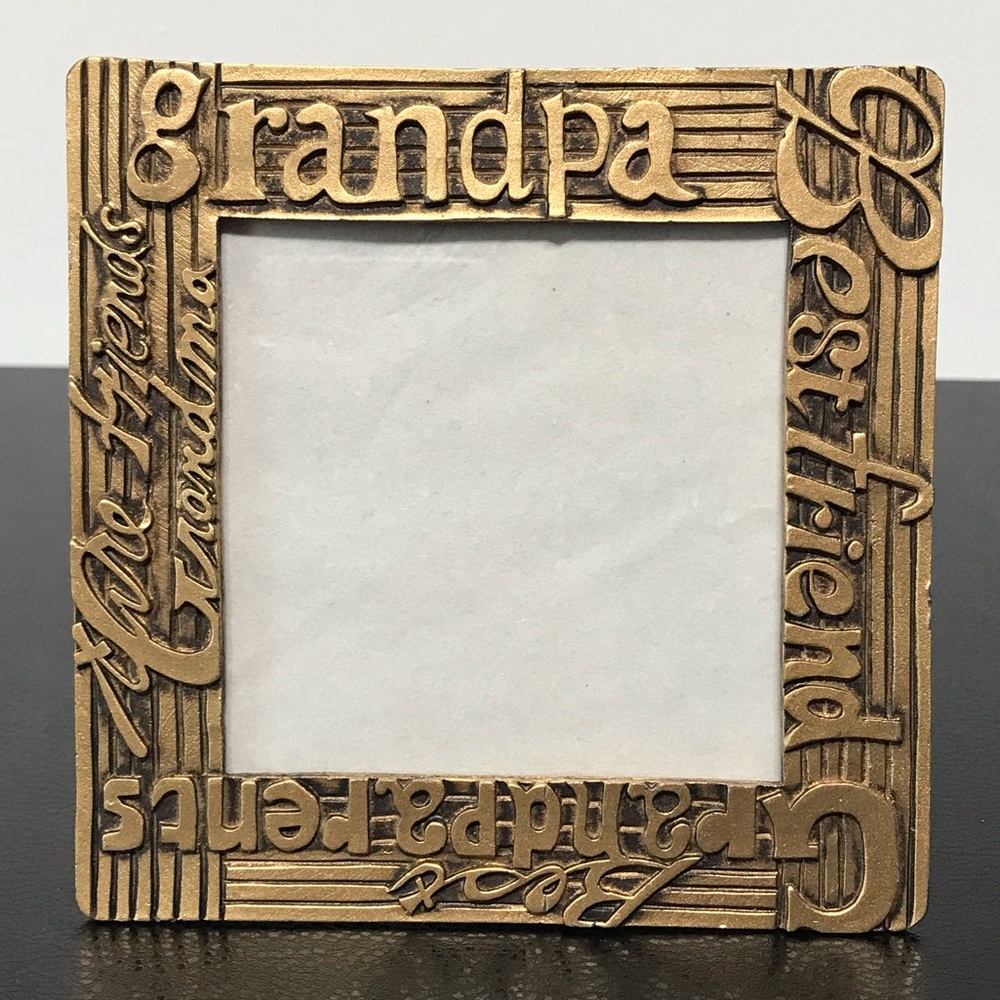 Grandparents Grandchildren Gold Brass Metal Photo Picture Frame 3.5"x 3.5" VTG - Picture 10 of 13